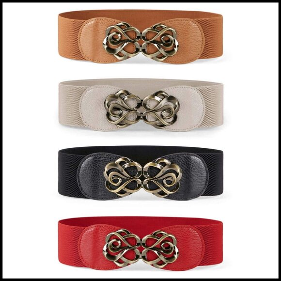 Vintage Wide Elastic Waist Belts Stretchy Retro Chic Dress Accessory 4 Pack main image 6